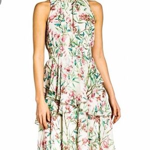 Eliza J floral chiffon tiered halter neck dress.